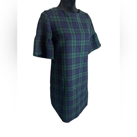 VINEYARD VINES NAVY GREEN PLAID PUFF SLEEVE KNEE LENGTH DRESS SIZE 0 - Picture 7 of 14